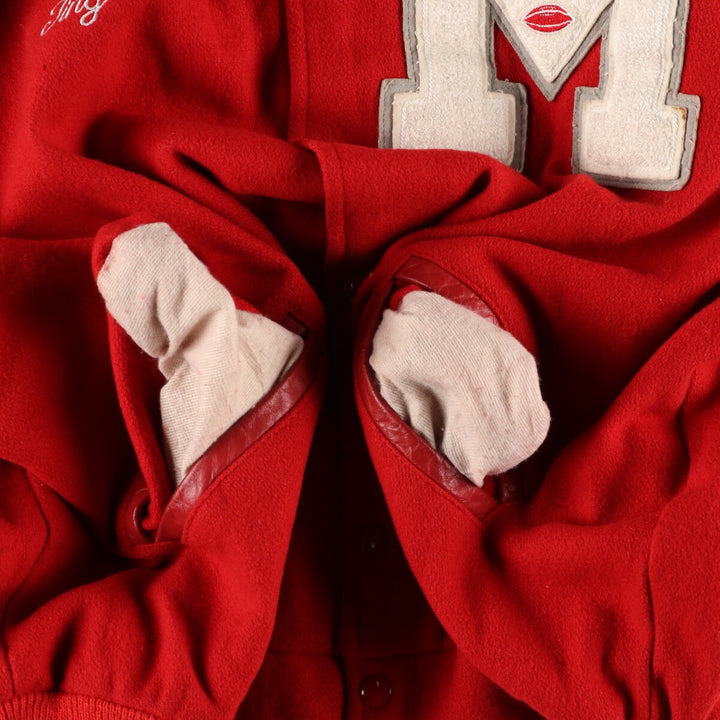 Big size Meca sleeve patch, collared, leather sleeve wool varsity jacket, award jacket, varsity jacket, made in USA, men's XXXL /eaa378386