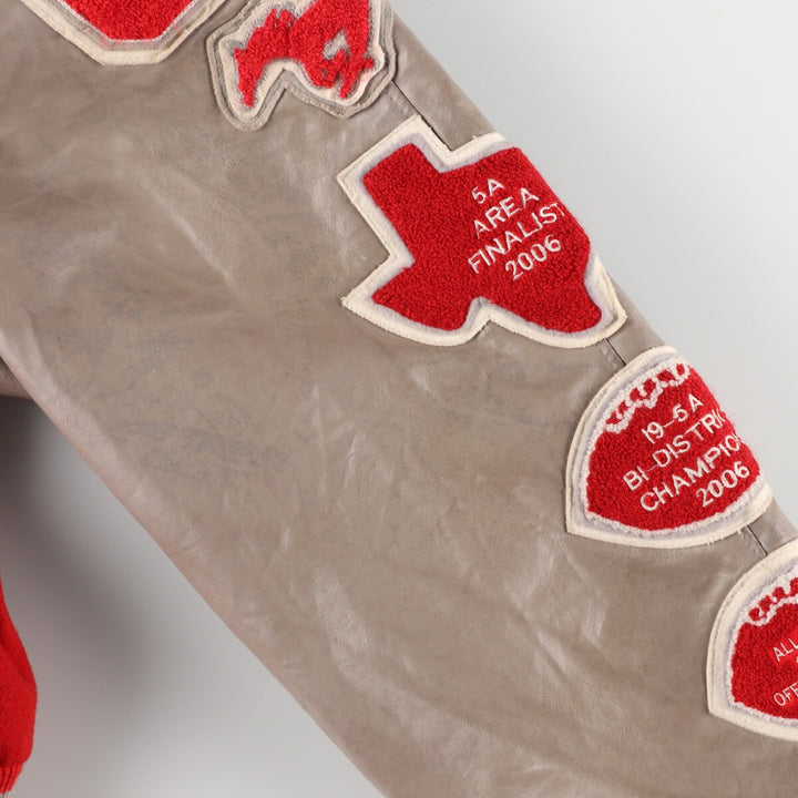 Big size Meca sleeve patch, collared, leather sleeve wool varsity jacket, award jacket, varsity jacket, made in USA, men's XXXL /eaa378386