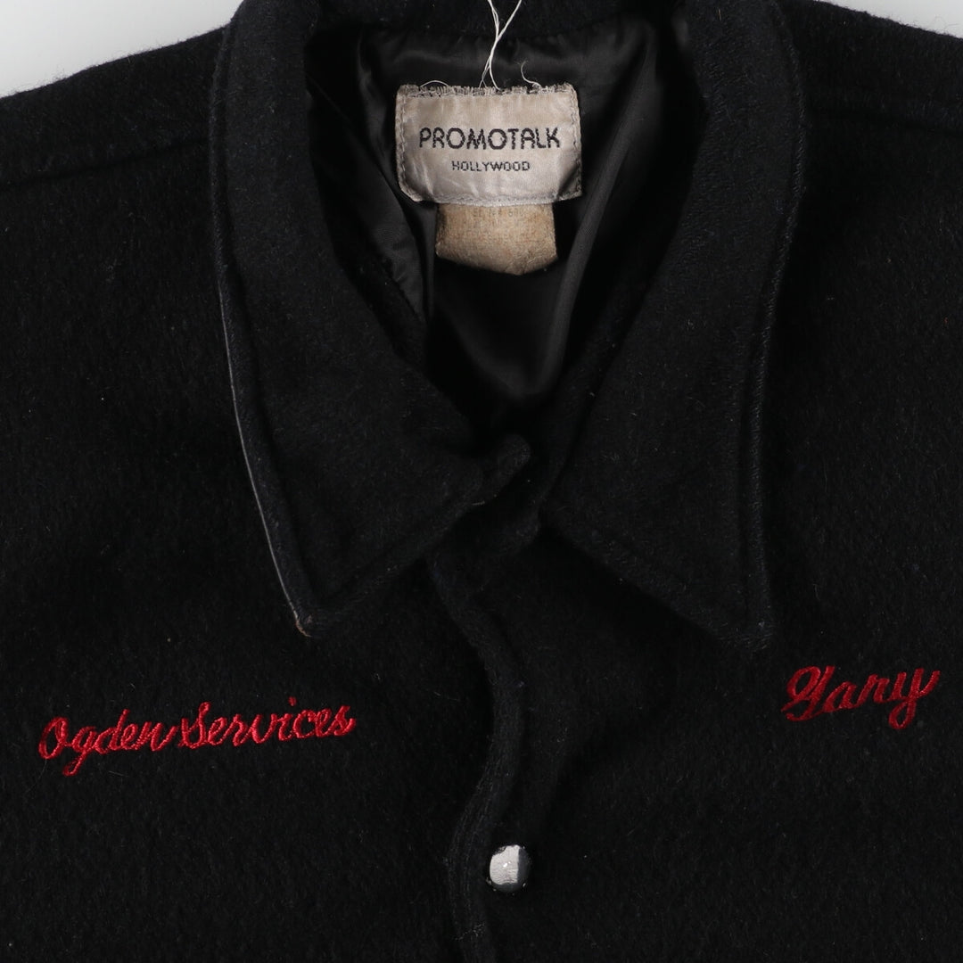 PROMOTALK Back Embroidery Collared Leather Sleeve Wool Stadium Jacket Award Jacket Varsity Jacket Men's L /eaa378504