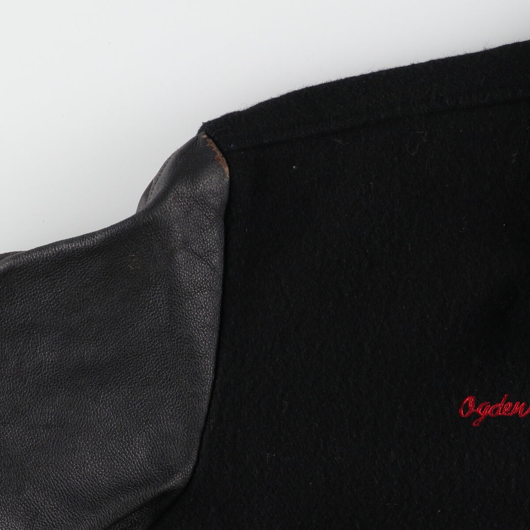 PROMOTALK Back Embroidery Collared Leather Sleeve Wool Stadium Jacket Award Jacket Varsity Jacket Men's L /eaa378504