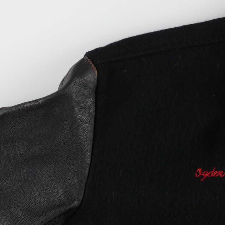 PROMOTALK Back Embroidery Collared Leather Sleeve Wool Stadium Jacket Award Jacket Varsity Jacket Men's L /eaa378504