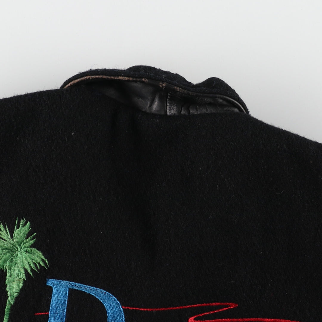 PROMOTALK Back Embroidery Collared Leather Sleeve Wool Stadium Jacket Award Jacket Varsity Jacket Men's L /eaa378504