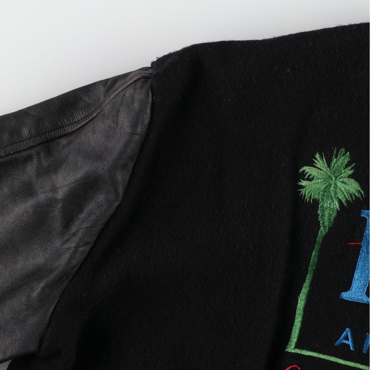 PROMOTALK Back Embroidery Collared Leather Sleeve Wool Stadium Jacket Award Jacket Varsity Jacket Men's L /eaa378504