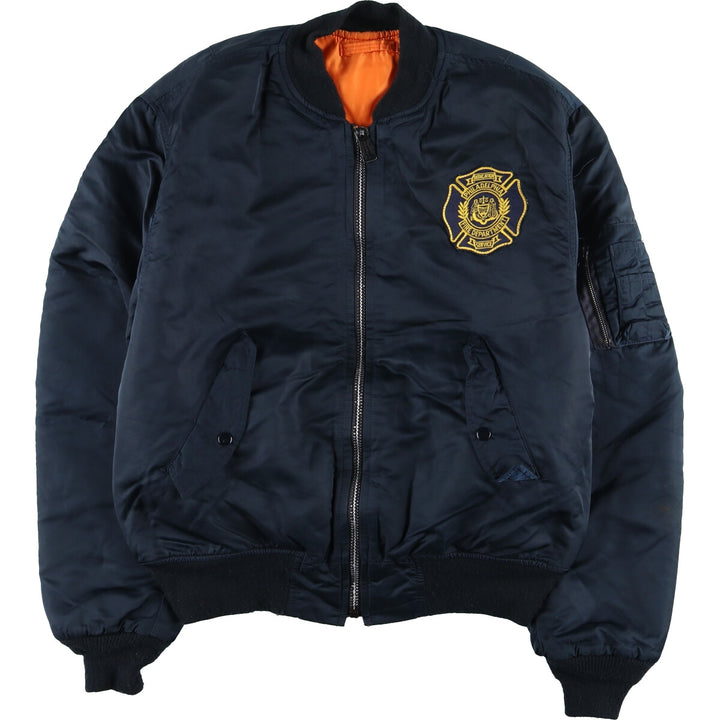 90'S MA-1 Military Flight Jacket, Made in USA, Men's Size XL Nylon navy blue type Vintage Second Hand