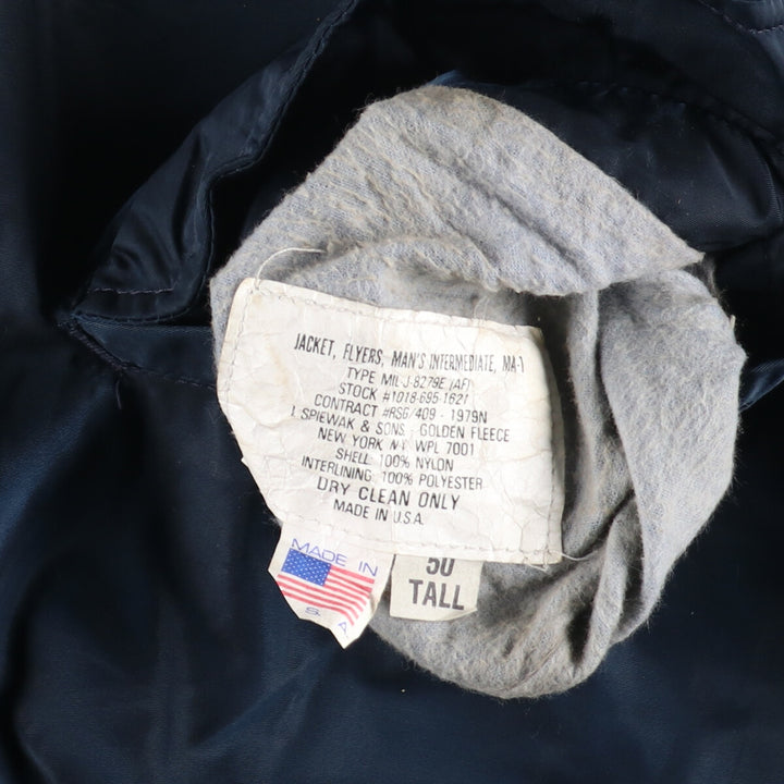 90'S MA-1 Military Flight Jacket, Made in USA, Men's Size XL Nylon navy blue type Vintage Second Hand
