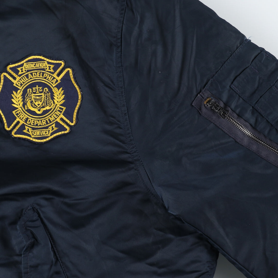 90'S MA-1 Military Flight Jacket, Made in USA, Men's Size XL Nylon navy blue type Vintage Second Hand