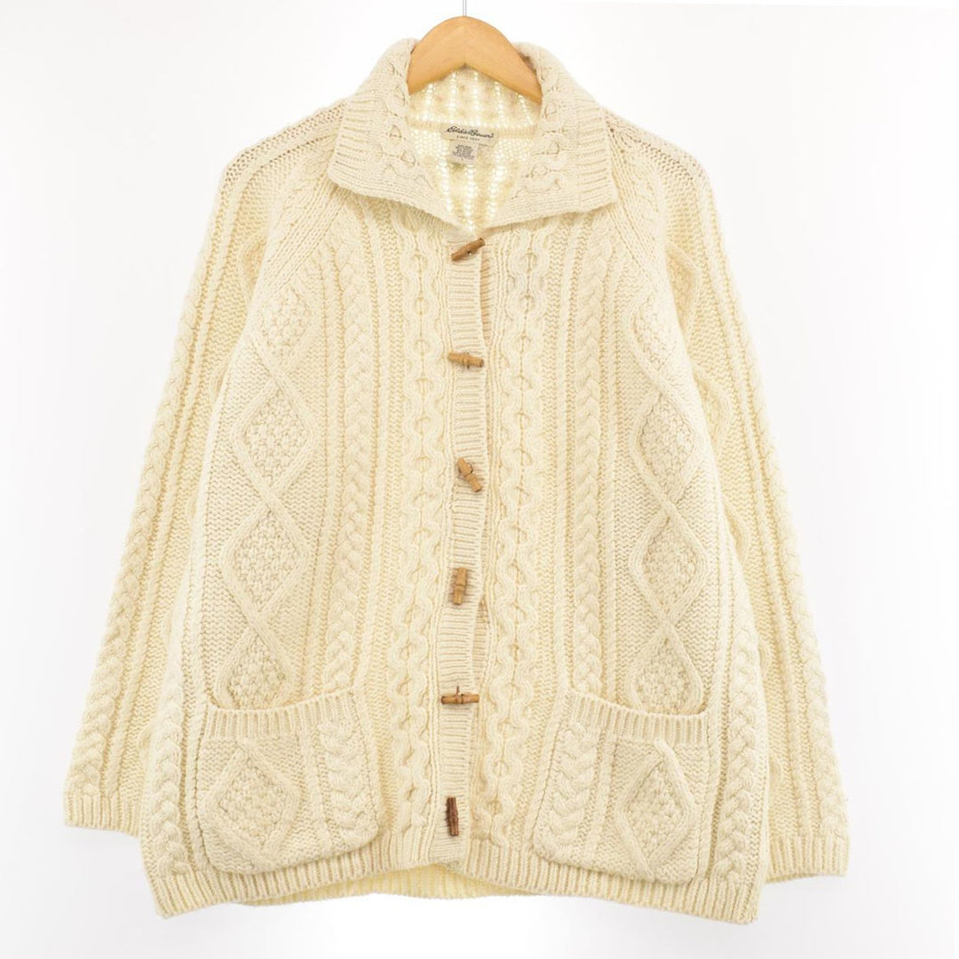 00'S Eddie Bauer Collared Fisherman Aran Knit Cardigan Women's L /eaa379690