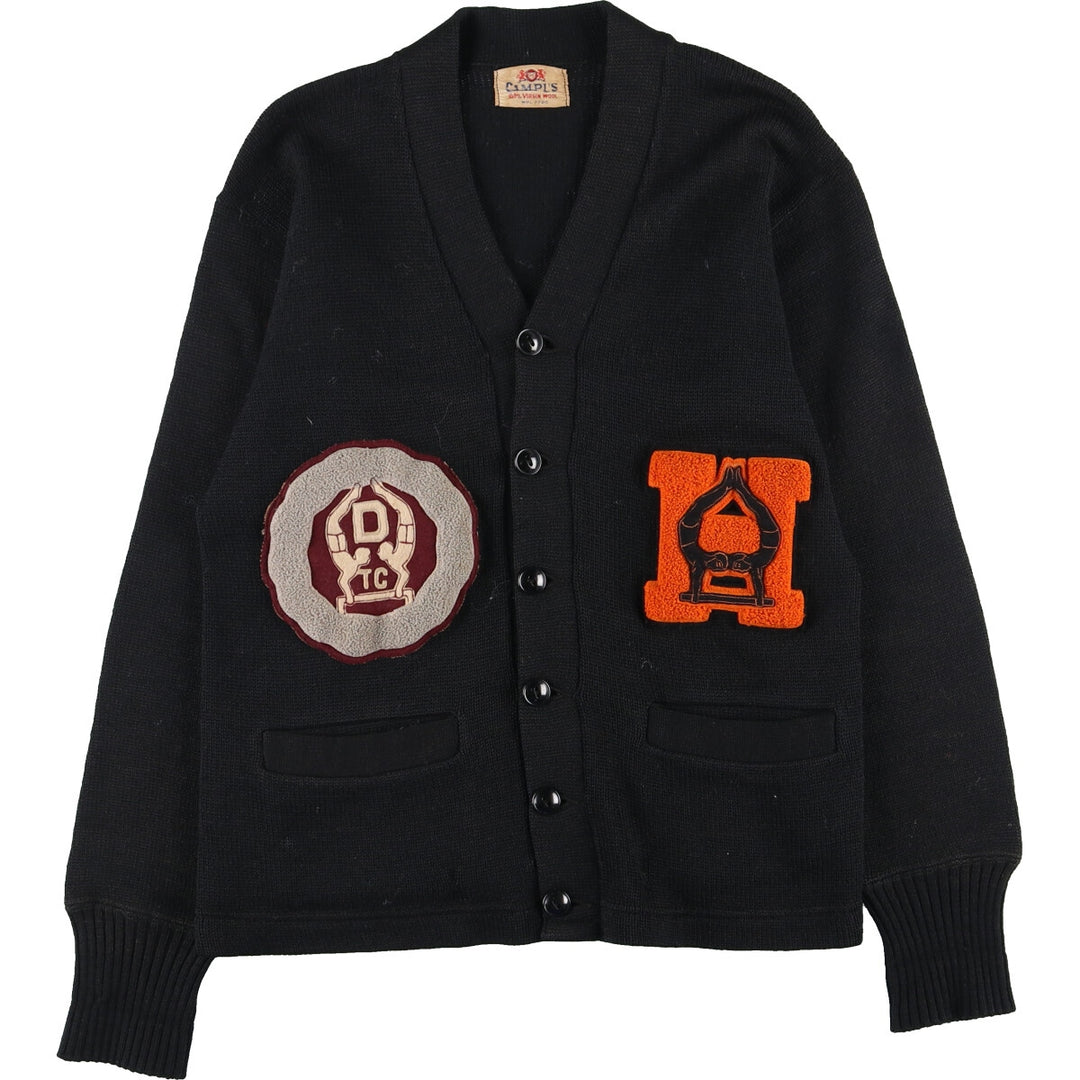 60'S CAMPUS wool lettered knit cardigan, men's M, vintage / eaa379752