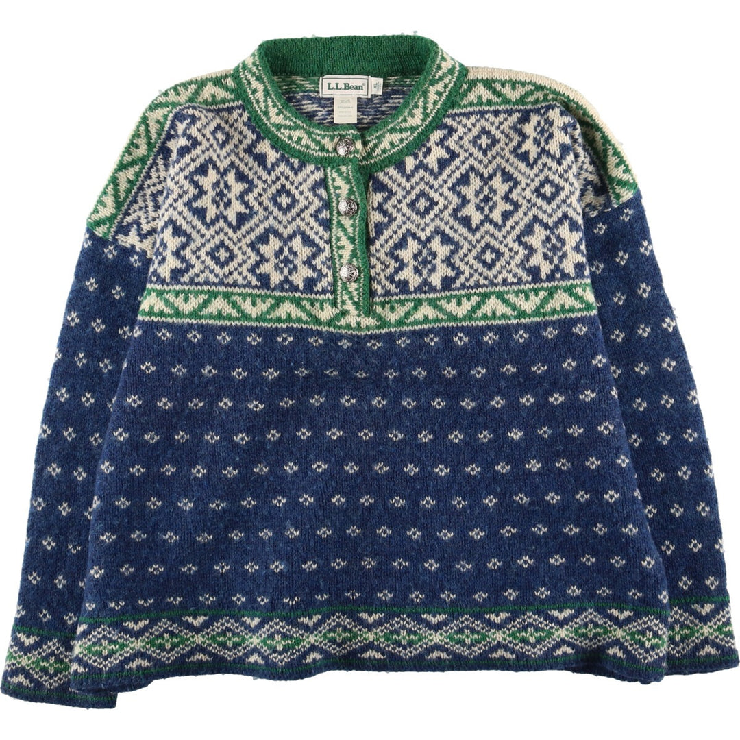 80'S LLBean all-over print henley-neck wool Tyrolean sweater, made in the USA, women's XL size vintage /eaa379762