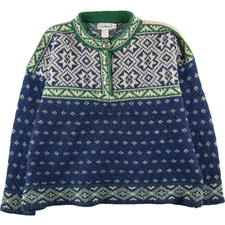 80'S LLBean all-over print henley-neck wool Tyrolean sweater, made in the USA, women's XL size vintage /eaa379762