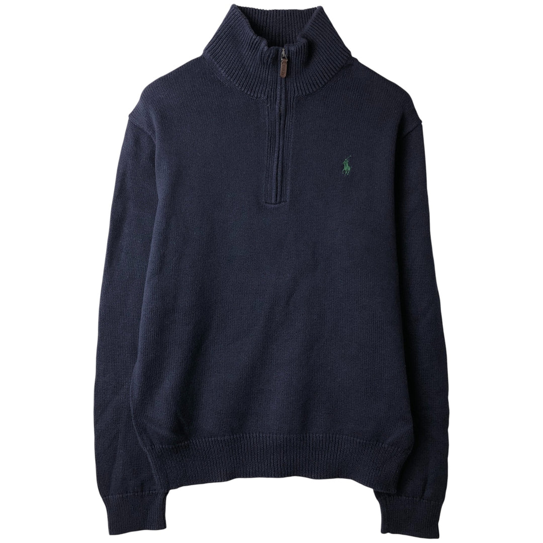 Ralph Lauren POLO RALPH LAUREN Cotton knit half zip sweater Men's M size cotton navy blue type Vintage Second Hand