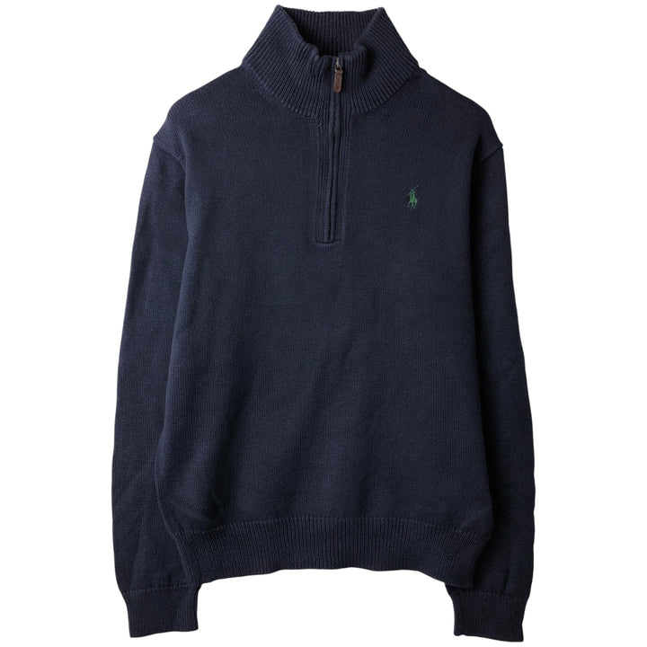 Ralph Lauren POLO RALPH LAUREN Cotton knit half zip sweater Men's M size cotton navy blue type Vintage Second Hand