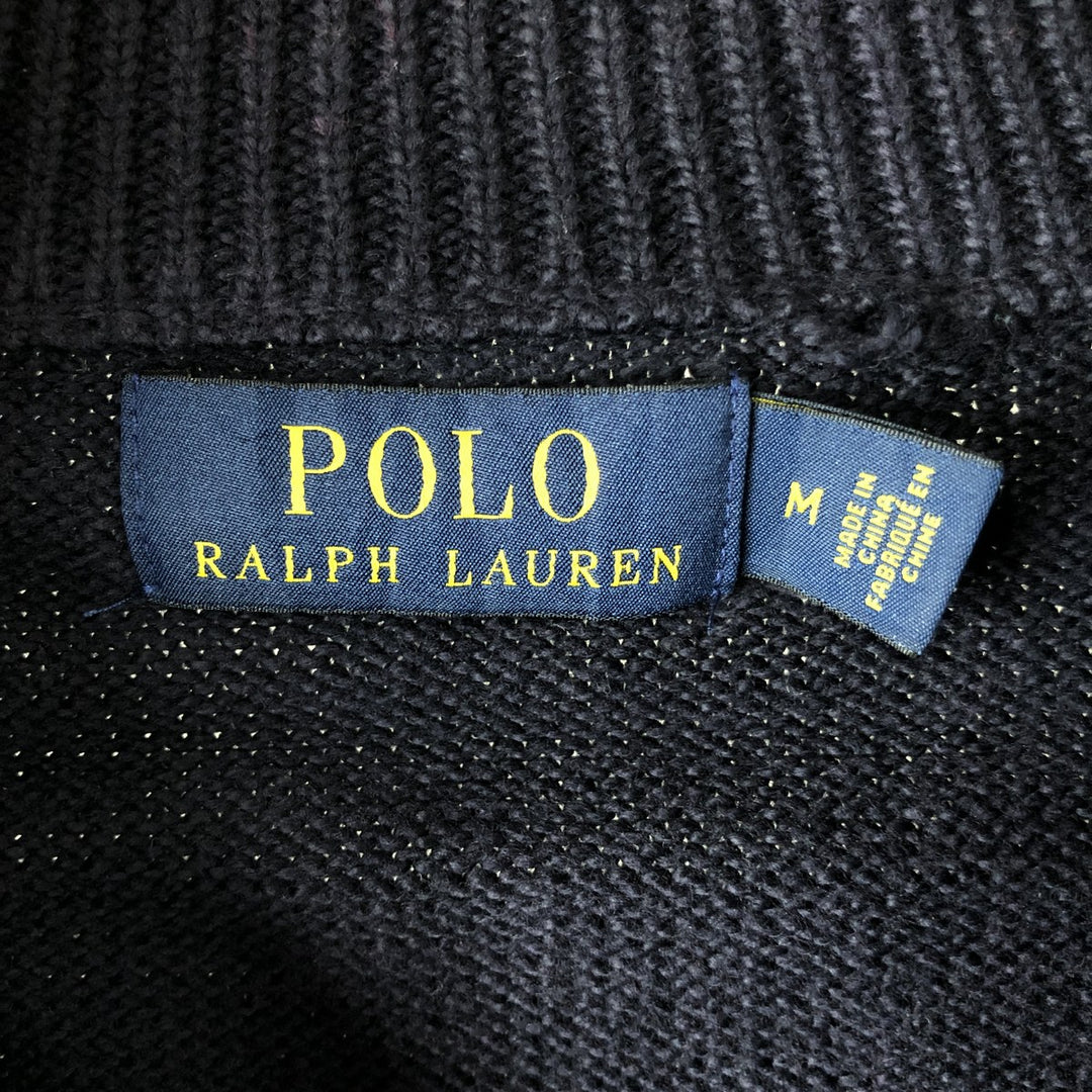 Ralph Lauren POLO RALPH LAUREN Cotton knit half zip sweater Men's M size cotton navy blue type Vintage Second Hand
