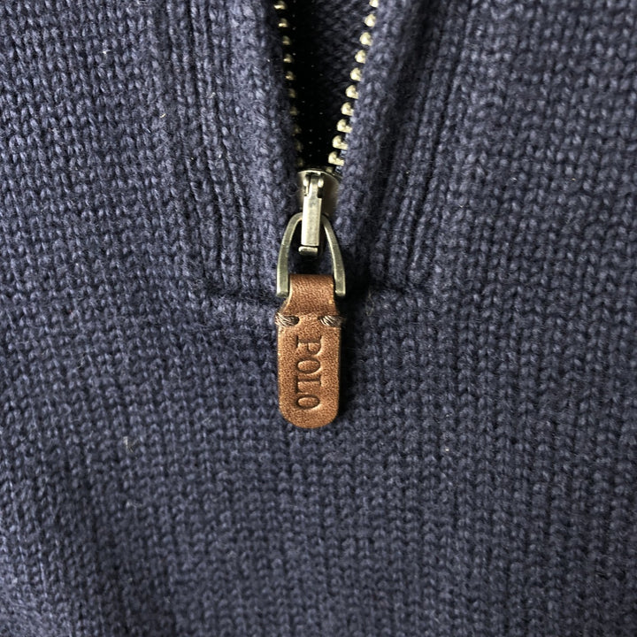 Ralph Lauren POLO RALPH LAUREN Cotton knit half zip sweater Men's M size cotton navy blue type Vintage Second Hand
