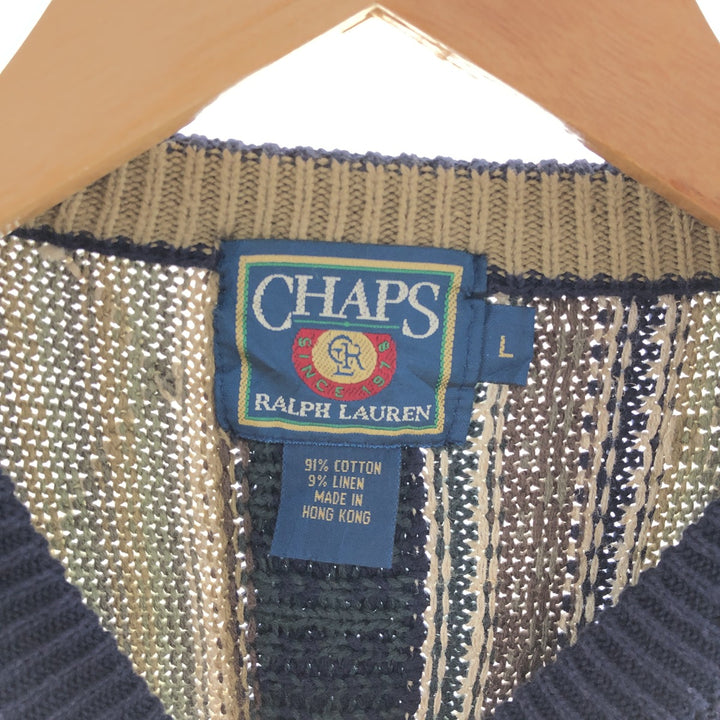 80'S Ralph Lauren CHAPS all-over print cotton knit sweater, men's size L, vintage / eaa380230