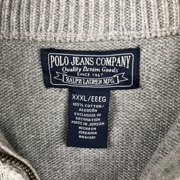 Oversized 2000'S Ralph Lauren POLO JEANS COMPANY cotton knit half-zip sweater, men's size XXXL cotton gray type Vintage Second Hand