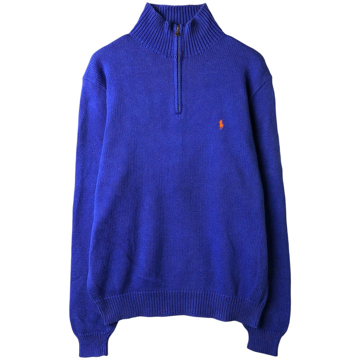 Ralph Lauren POLO by Ralph Lauren Cotton Knit Half Zip Sweater Men's L size cotton blue type Vintage Second Hand