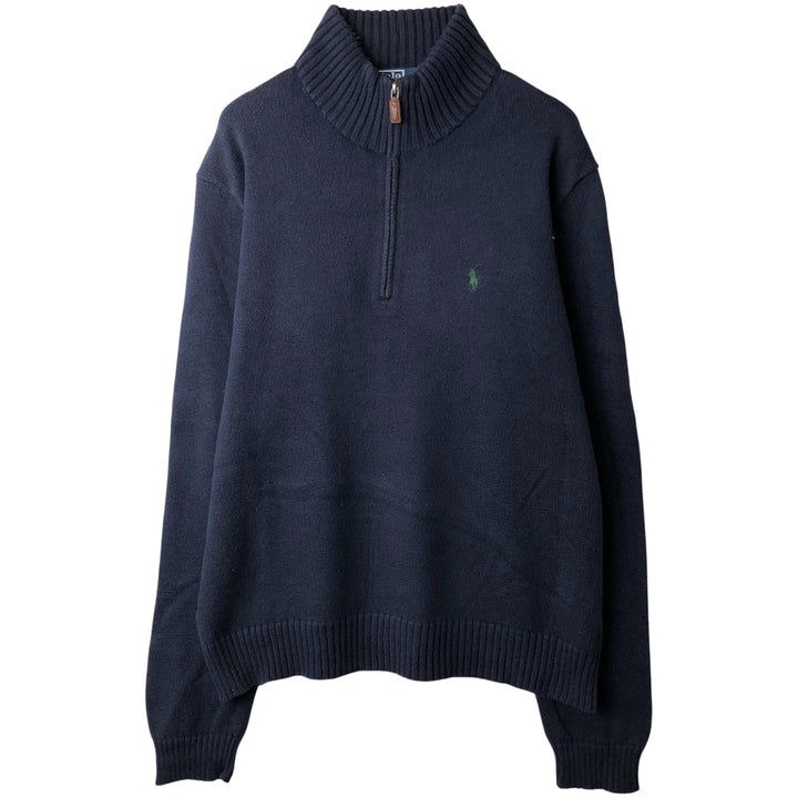 Ralph Lauren POLO by Ralph Lauren Cotton Knit Half Zip Sweater Men's XL cotton navy blue type Vintage Second Hand