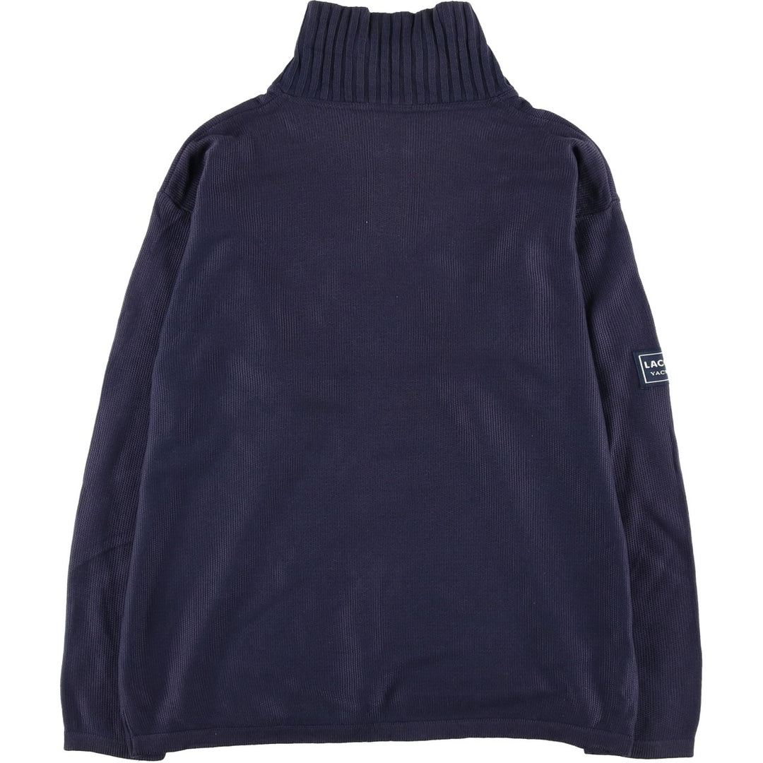 1990'S Lacoste Cotton Knit Half-Zip Sweater, Made in Spain, Size 5 (Men's Large equivalent), Vintage cotton navy blue type Vintage Second Hand