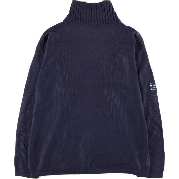 1990'S Lacoste Cotton Knit Half-Zip Sweater, Made in Spain, Size 5 (Men's Large equivalent), Vintage cotton navy blue type Vintage Second Hand
