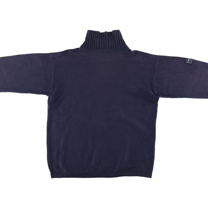 1990'S Lacoste Cotton Knit Half-Zip Sweater, Made in Spain, Size 5 (Men's Large equivalent), Vintage cotton navy blue type Vintage Second Hand