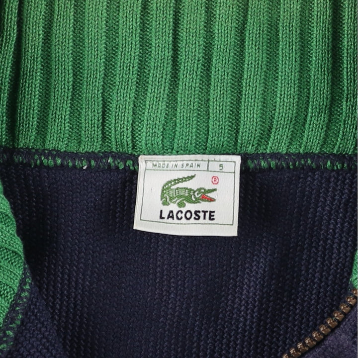 1990'S Lacoste Cotton Knit Half-Zip Sweater, Made in Spain, Size 5 (Men's Large equivalent), Vintage cotton navy blue type Vintage Second Hand
