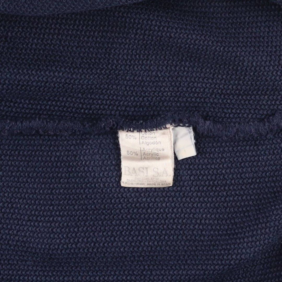 1990'S Lacoste Cotton Knit Half-Zip Sweater, Made in Spain, Size 5 (Men's Large equivalent), Vintage cotton navy blue type Vintage Second Hand