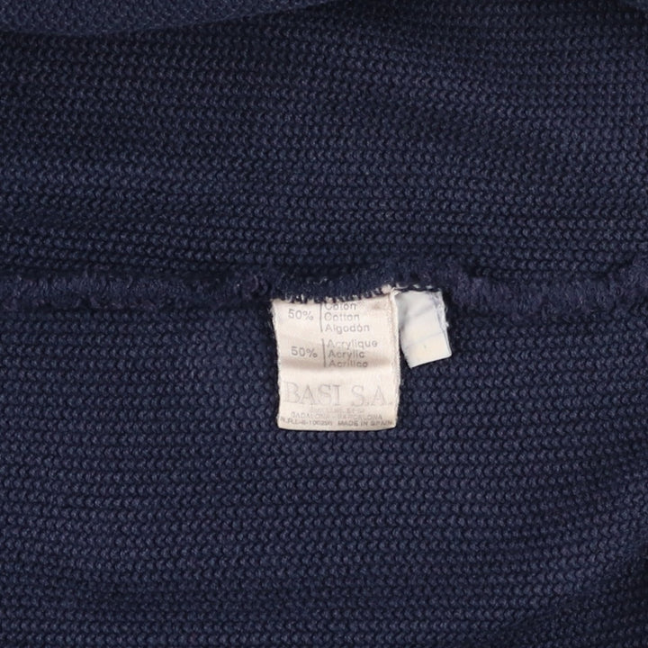 1990'S Lacoste Cotton Knit Half-Zip Sweater, Made in Spain, Size 5 (Men's Large equivalent), Vintage cotton navy blue type Vintage Second Hand