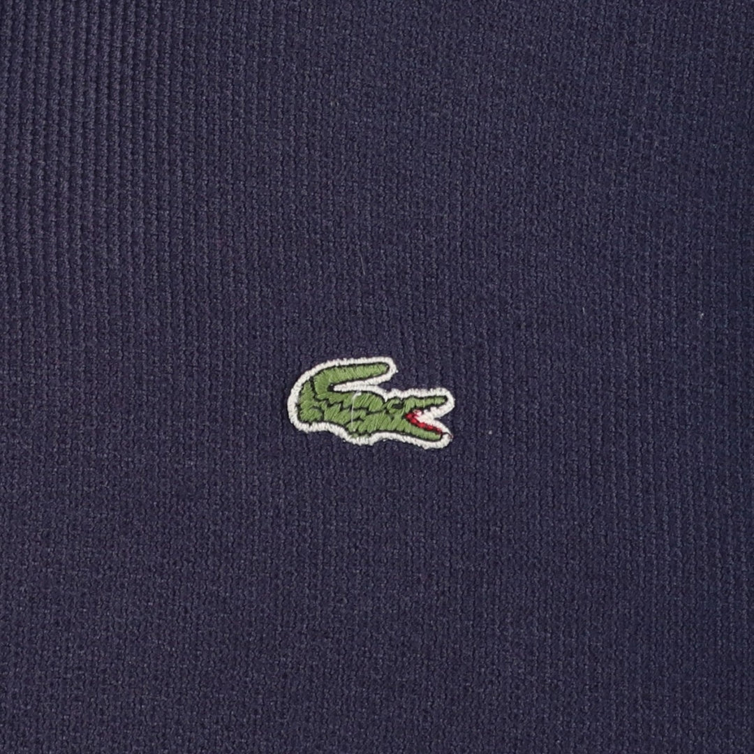 1990'S Lacoste Cotton Knit Half-Zip Sweater, Made in Spain, Size 5 (Men's Large equivalent), Vintage cotton navy blue type Vintage Second Hand