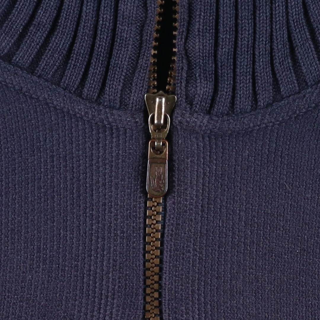1990'S Lacoste Cotton Knit Half-Zip Sweater, Made in Spain, Size 5 (Men's Large equivalent), Vintage cotton navy blue type Vintage Second Hand