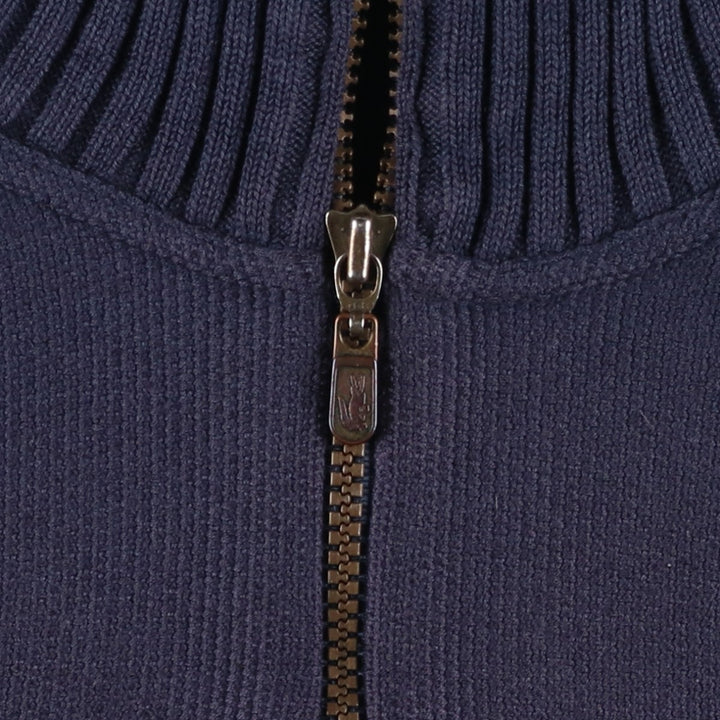 1990'S Lacoste Cotton Knit Half-Zip Sweater, Made in Spain, Size 5 (Men's Large equivalent), Vintage cotton navy blue type Vintage Second Hand