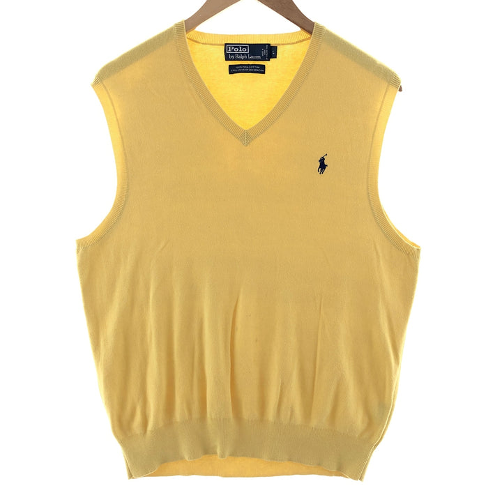POLO by Ralph Lauren EXCULSIVE OF DECORATION V-neck Pima cotton knit vest, men's size L Pima Cotton yellow type Vintage Second Hand