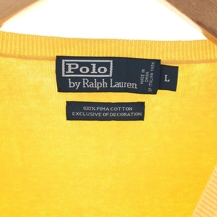 POLO by Ralph Lauren EXCULSIVE OF DECORATION V-neck Pima cotton knit vest, men's size L Pima Cotton yellow type Vintage Second Hand