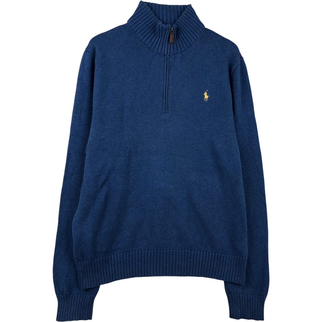 Ralph Lauren POLO RALPH LAUREN Cotton knit half zip sweater Men's size L cotton blue type Vintage Second Hand