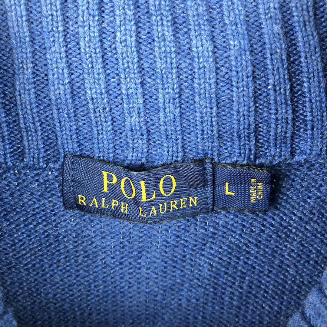 Ralph Lauren POLO RALPH LAUREN Cotton knit half zip sweater Men's size L cotton blue type Vintage Second Hand
