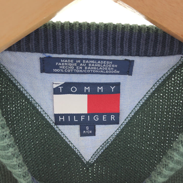 Vintage 90'S Tommy Hilfiger cotton knit sweater, size S, men's cotton green type Vintage Second Hand