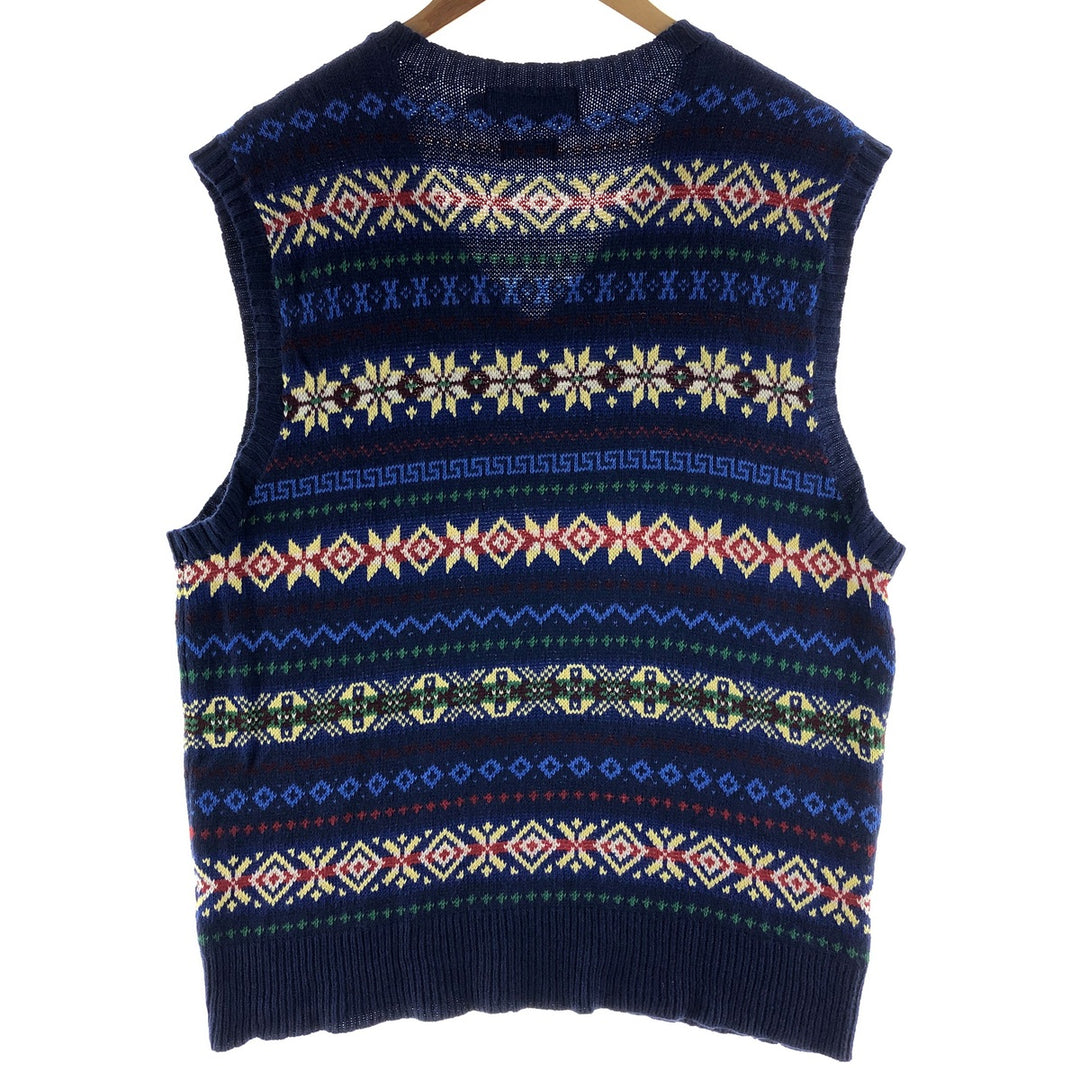 POLO by Ralph Lauren Fair Isle Pattern Cashmere Blend V-Neck Silk x Cotton Knit Vest Men's XL cotton navy blue type Vintage Second Hand