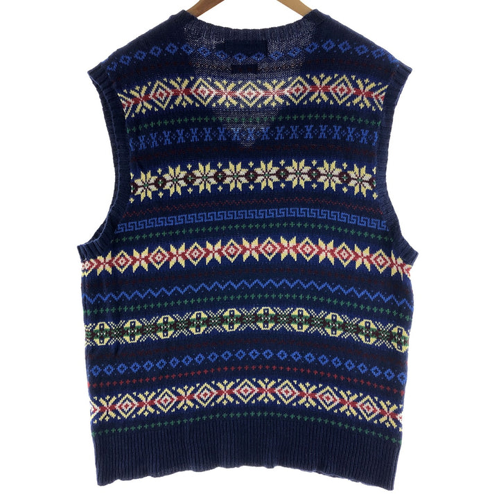 POLO by Ralph Lauren Fair Isle Pattern Cashmere Blend V-Neck Silk x Cotton Knit Vest Men's XL cotton navy blue type Vintage Second Hand