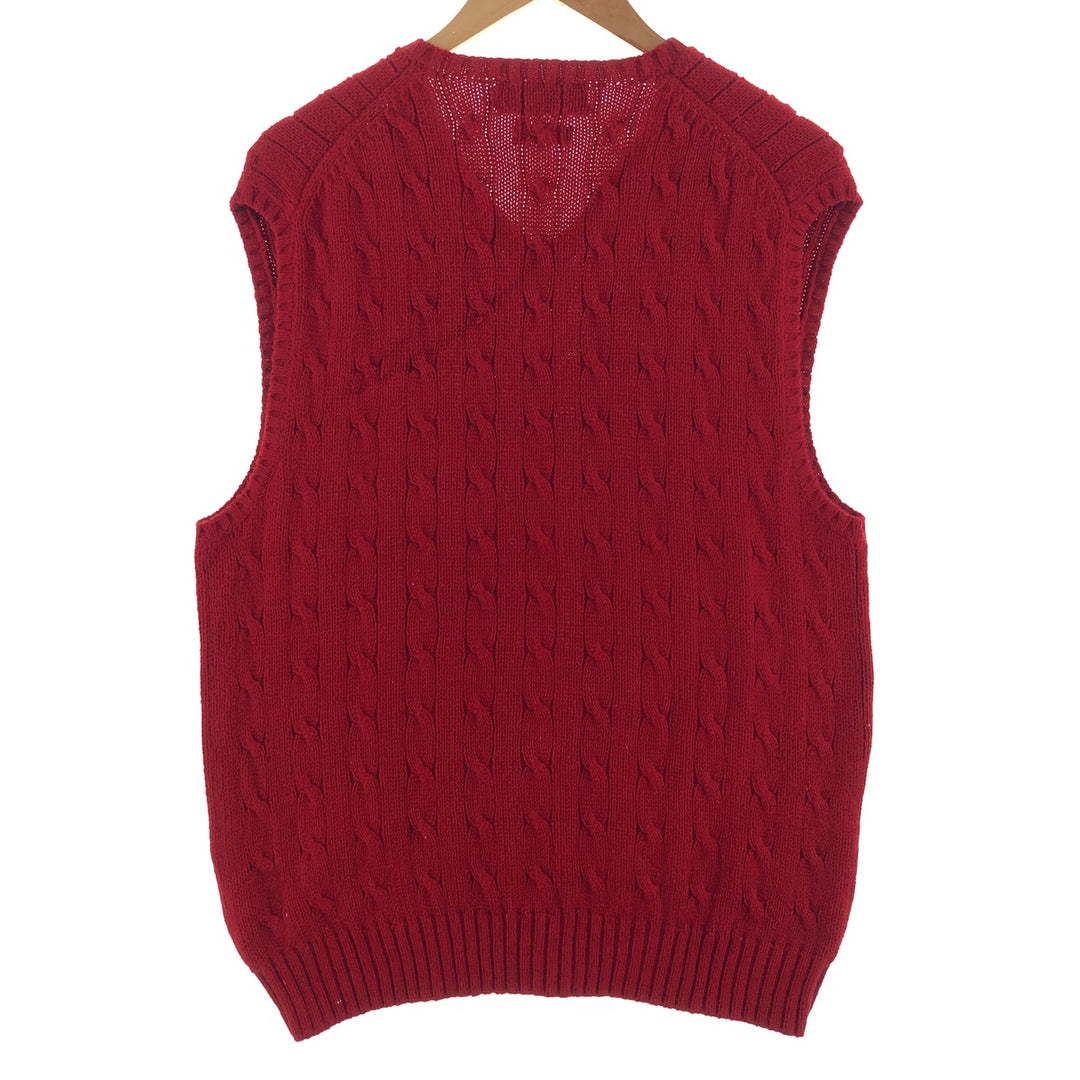 Ralph Lauren POLO by Ralph Lauren cable knit V-neck Pima cotton knit vest, men's size L Pima Cotton red type Vintage Second Hand
