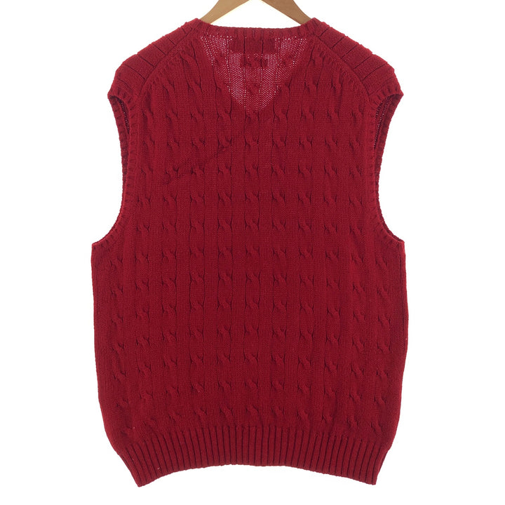 Ralph Lauren POLO by Ralph Lauren cable knit V-neck Pima cotton knit vest, men's size L Pima Cotton red type Vintage Second Hand