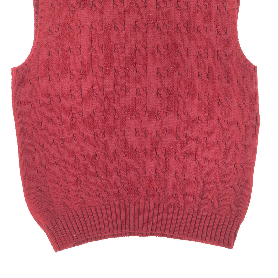 Ralph Lauren POLO by Ralph Lauren cable knit V-neck Pima cotton knit vest, men's size L Pima Cotton red type Vintage Second Hand