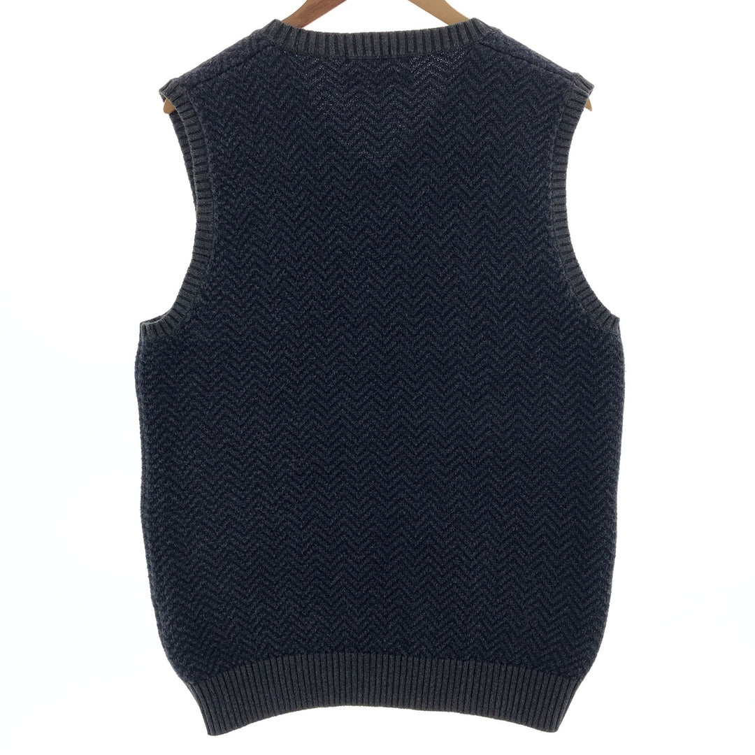 Vintage 90'S Tommy Hilfiger herringbone V-neck cotton knit vest, size M, men's cotton gray type Vintage Second Hand
