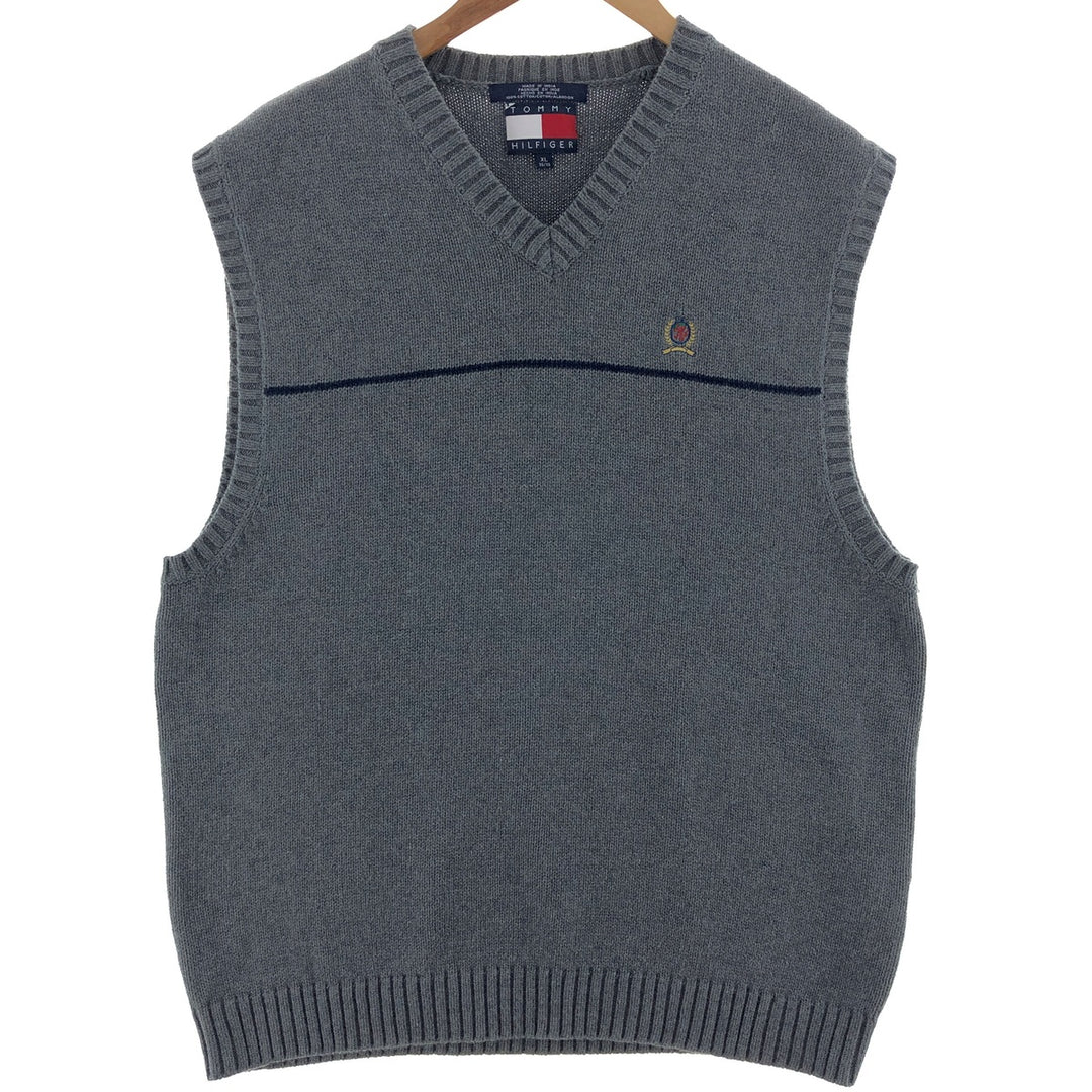 Vintage 90'S Tommy Hilfiger V-neck cotton knit vest, men's size XL cotton gray type Vintage Second Hand