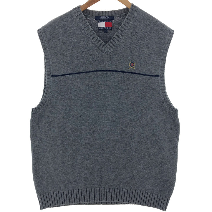 Vintage 90'S Tommy Hilfiger V-neck cotton knit vest, men's size XL cotton gray type Vintage Second Hand