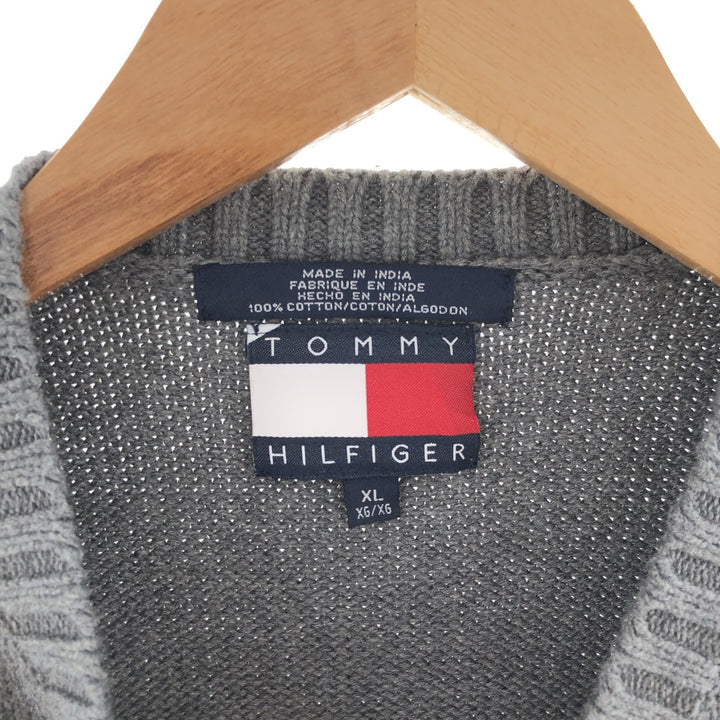 Vintage 90'S Tommy Hilfiger V-neck cotton knit vest, men's size XL cotton gray type Vintage Second Hand