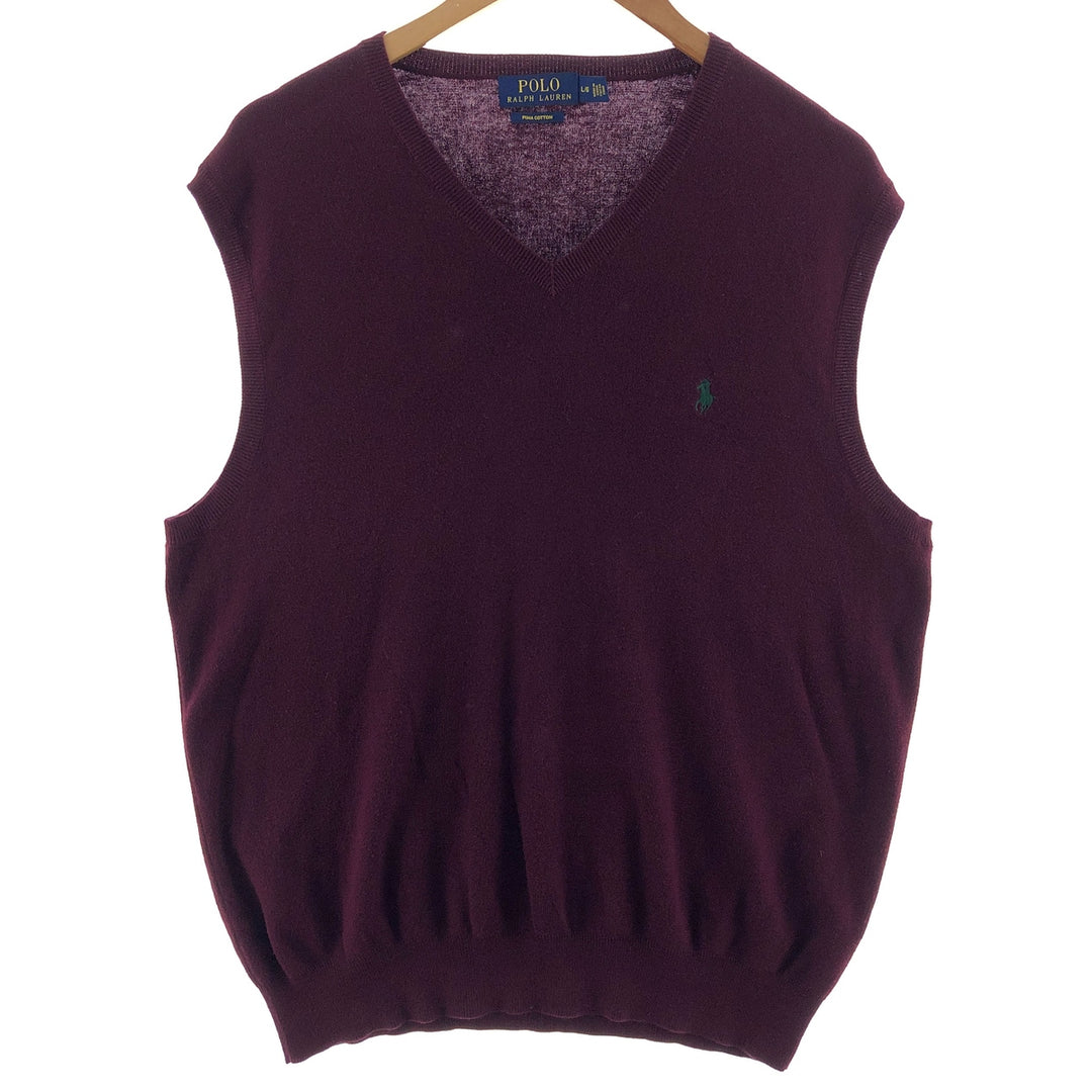 Ralph Lauren POLO RALPH LAUREN V-neck Pima cotton knit vest, men's size L Pima Cotton wine-red Vintage Second Hand
