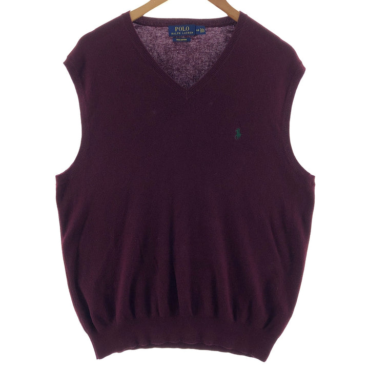 Ralph Lauren POLO RALPH LAUREN V-neck Pima cotton knit vest, men's size L Pima Cotton wine-red Vintage Second Hand