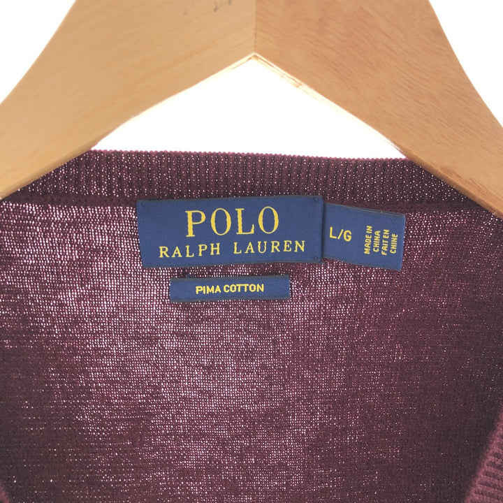 Ralph Lauren POLO RALPH LAUREN V-neck Pima cotton knit vest, men's size L Pima Cotton wine-red Vintage Second Hand