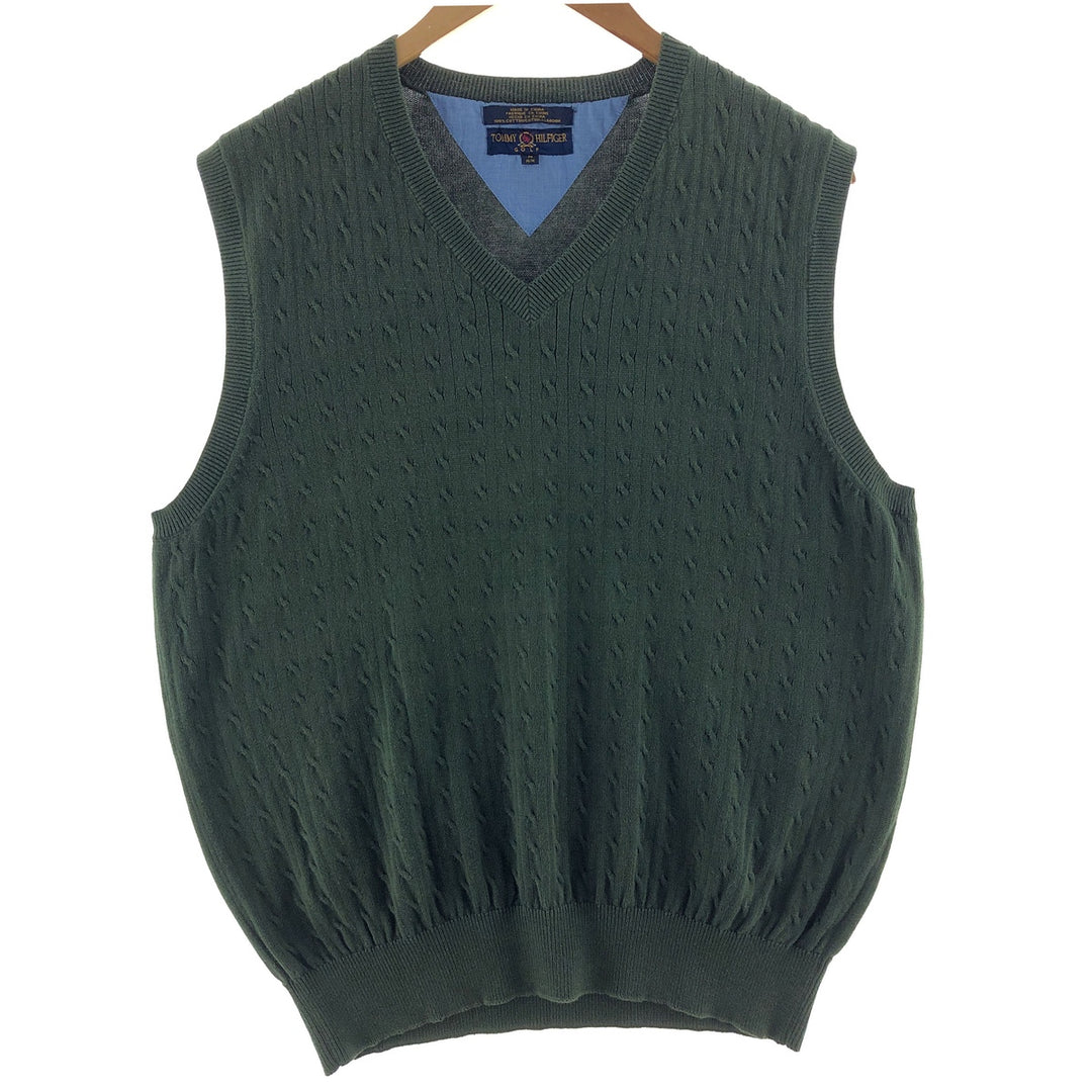 Tommy Hilfiger Golf V-neck cotton knit vest, size M for men cotton green type Vintage Second Hand