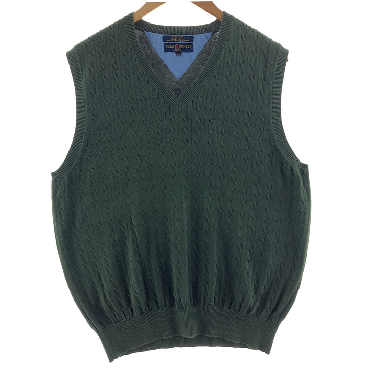 Tommy Hilfiger Golf V-neck cotton knit vest, size M for men cotton green type Vintage Second Hand